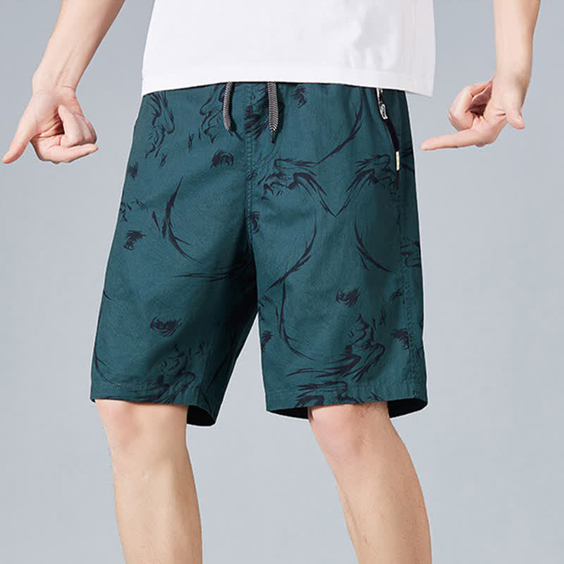 Buddha Stones 夏用ドローストリング付き抽象柄コットンメンズショートパンツ（ポケット付き） - image 15