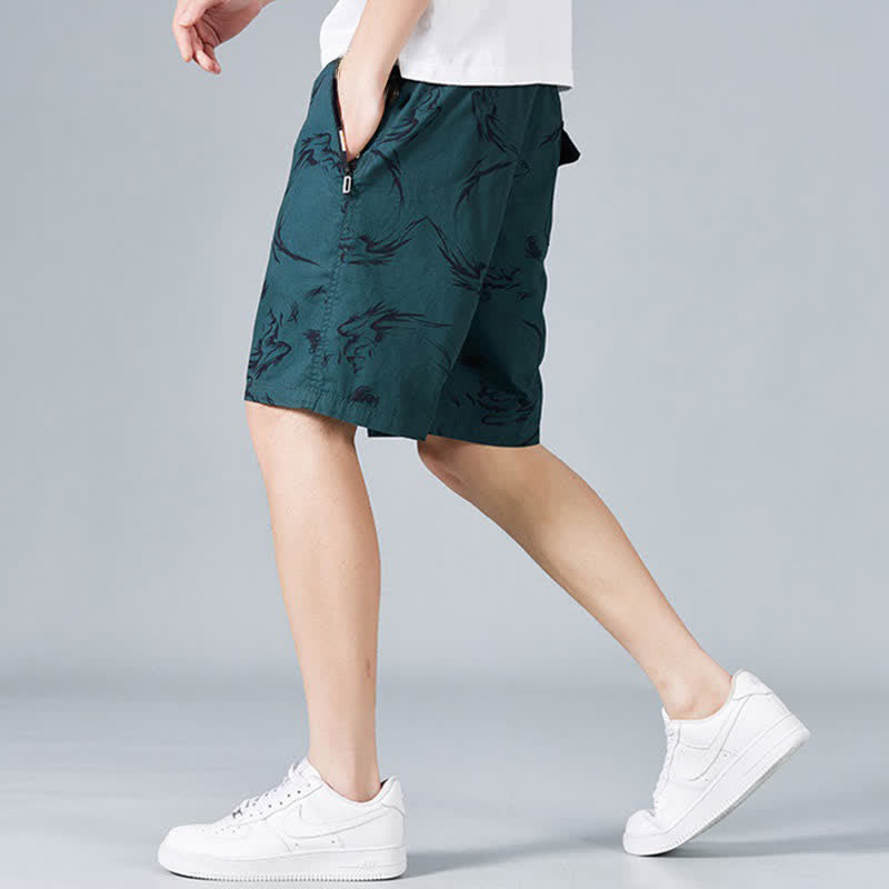 Buddha Stones 夏用ドローストリング付き抽象柄コットンメンズショートパンツ（ポケット付き） - image 14
