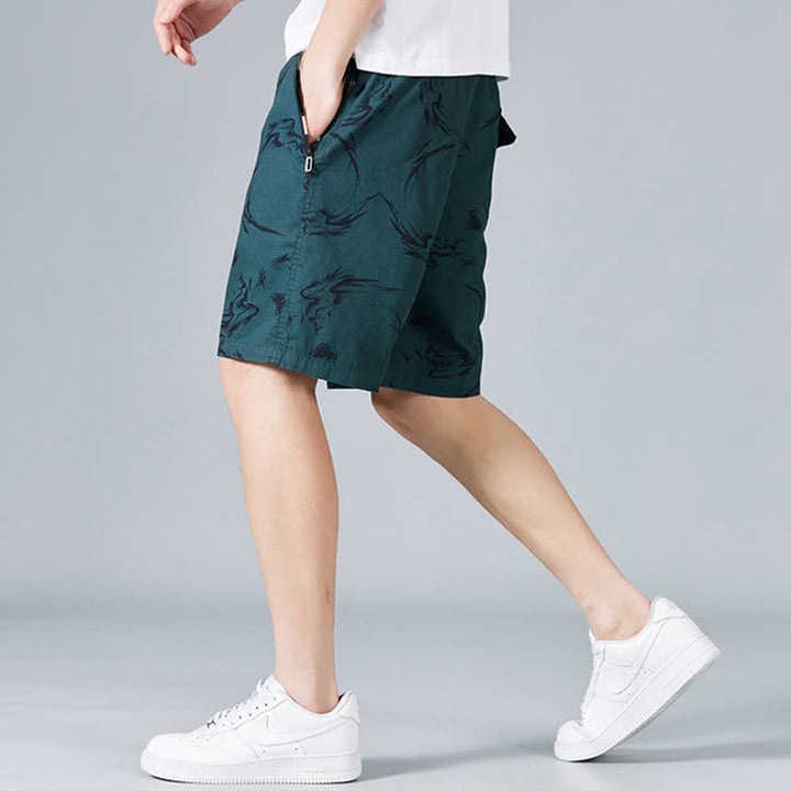 Buddha Stones 夏用ドローストリング付き抽象柄コットンメンズショートパンツ（ポケット付き） - image 14