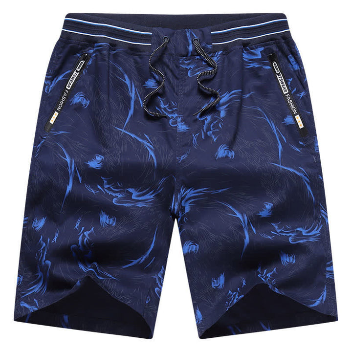 Buddha Stones 夏用ドローストリング付き抽象柄コットンメンズショートパンツ（ポケット付き） - image 10