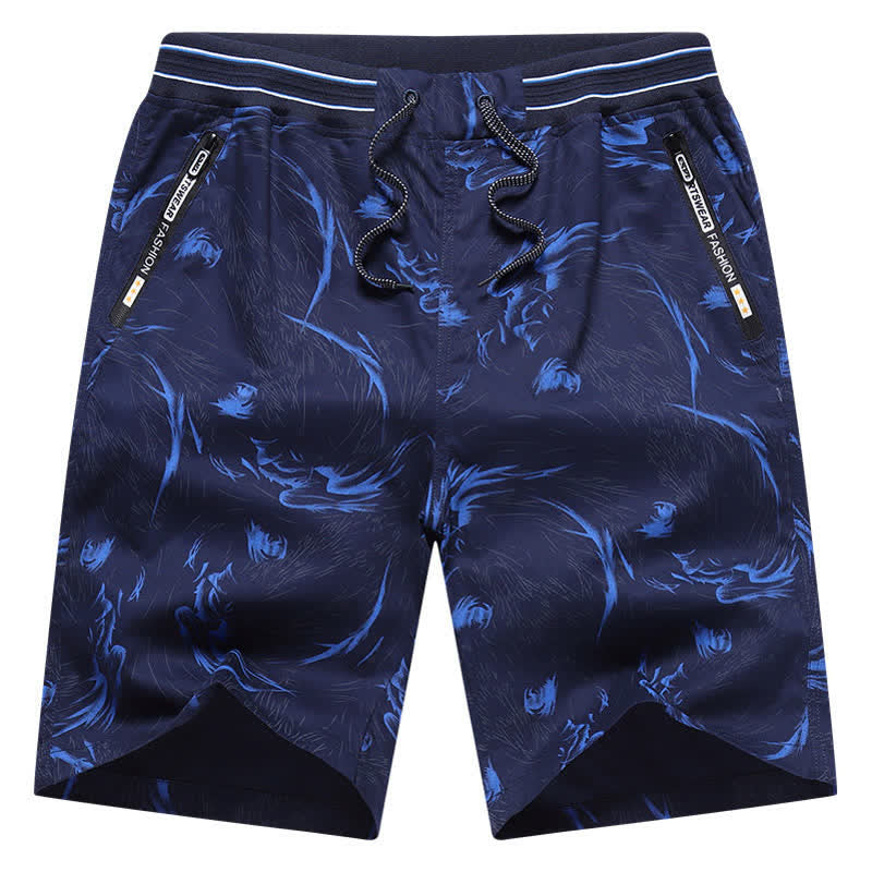 Buddha Stones 夏用ドローストリング付き抽象柄コットンメンズショートパンツ（ポケット付き） - image 10