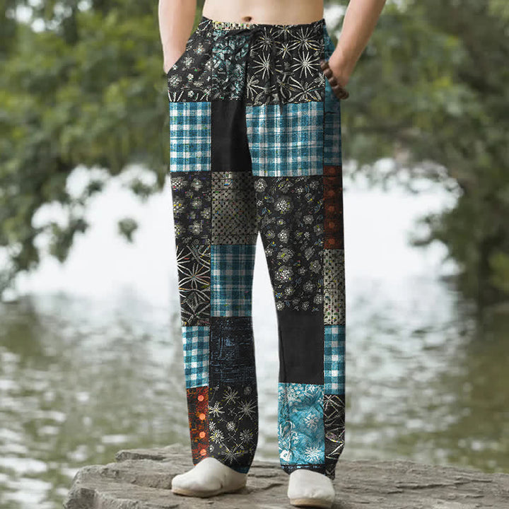 Buddha Stones コットンパッチワーク花柄メンズテーパードパンツ（ポケット付き） - 黒 - US/UK/AU50、EU60（5XL） - image 4