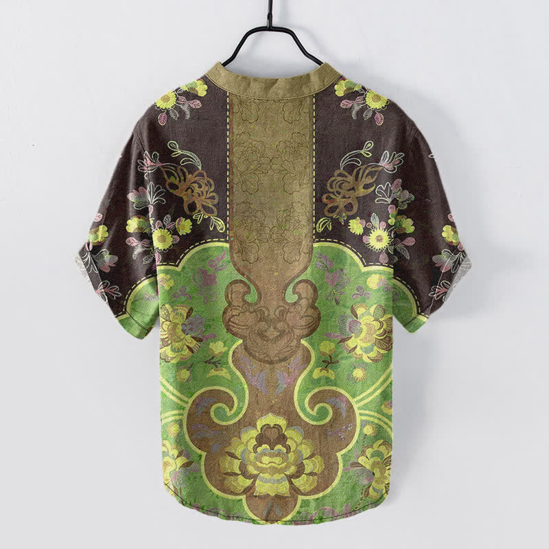 Buddha Stones コットン素材のバロック調花柄メンズ半袖ハーフボタンシャツ - image 6