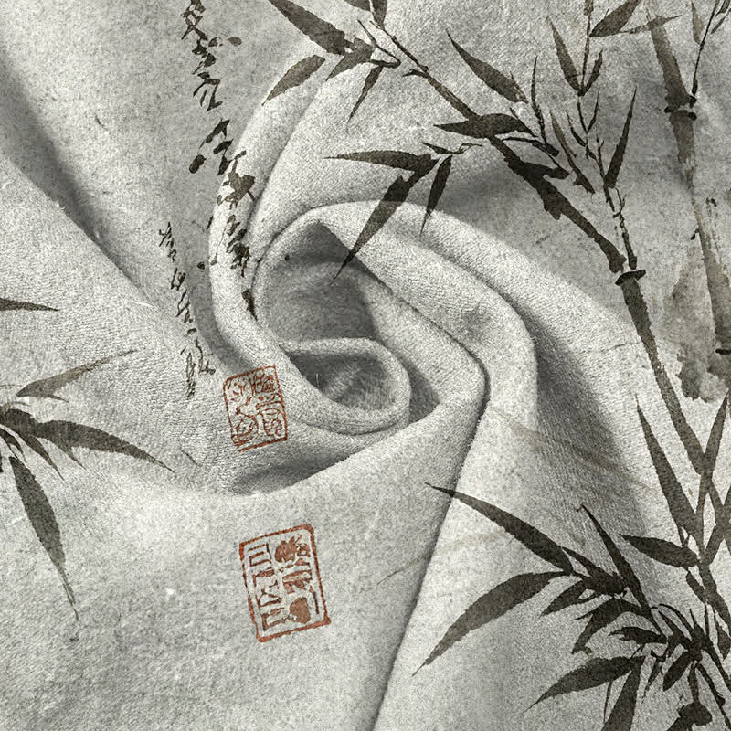 Buddha Stones コットンインク竹葉柄メンズテーパードパンツ（ポケット付き） - image 3