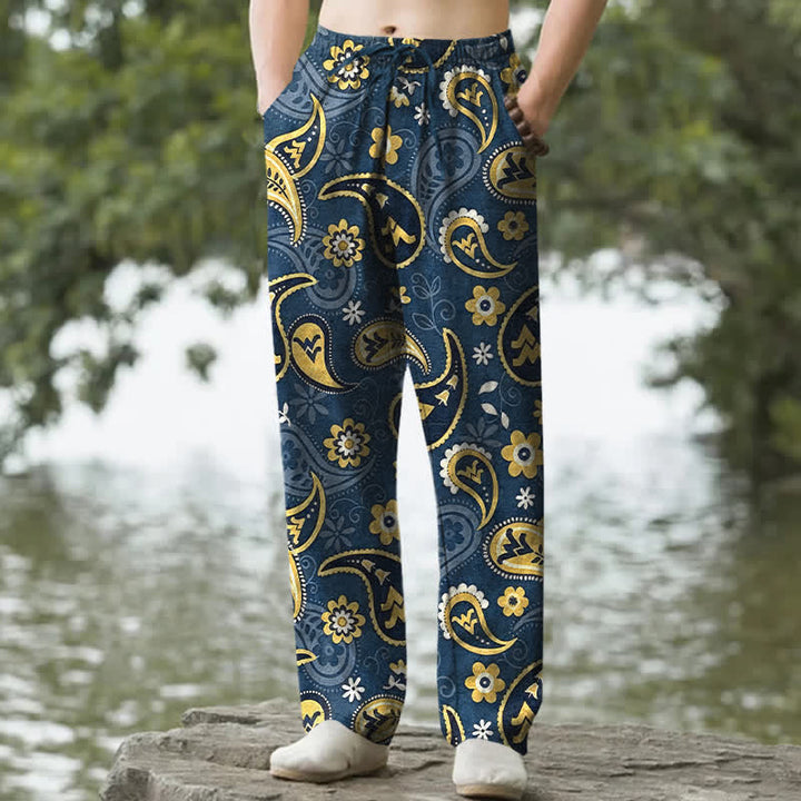 Buddha Stones コットン素材のペイズリー柄メンズテーパードパンツ（ポケット付き） - スチールブルー - US/UK/AU50、EU60（5XL） - image 0