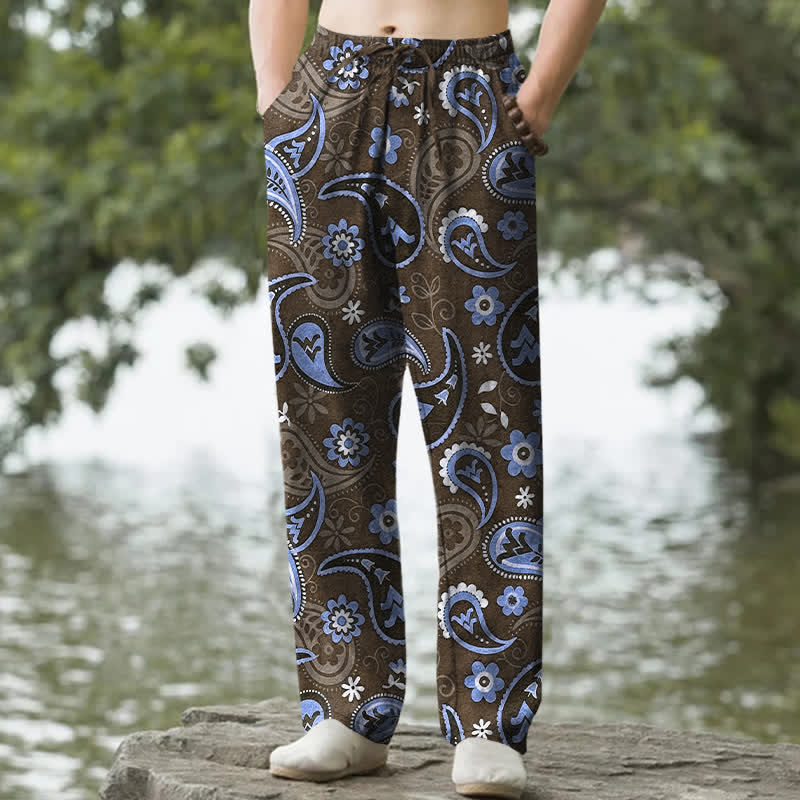 Buddha Stones コットン素材のペイズリー柄メンズテーパードパンツ（ポケット付き） - シエナ - US/UK/AU50、EU60（5XL） - image 4