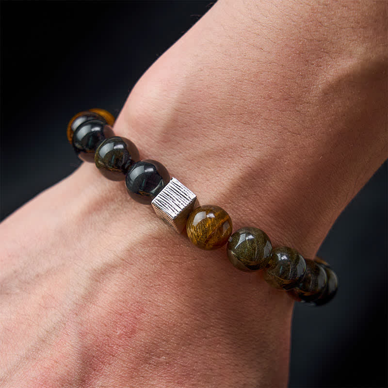 Buddha Stones タイガーアイゴールドシエンオブシディアンインクルージョンクォーツビーズ守護ブレスレット - image 3