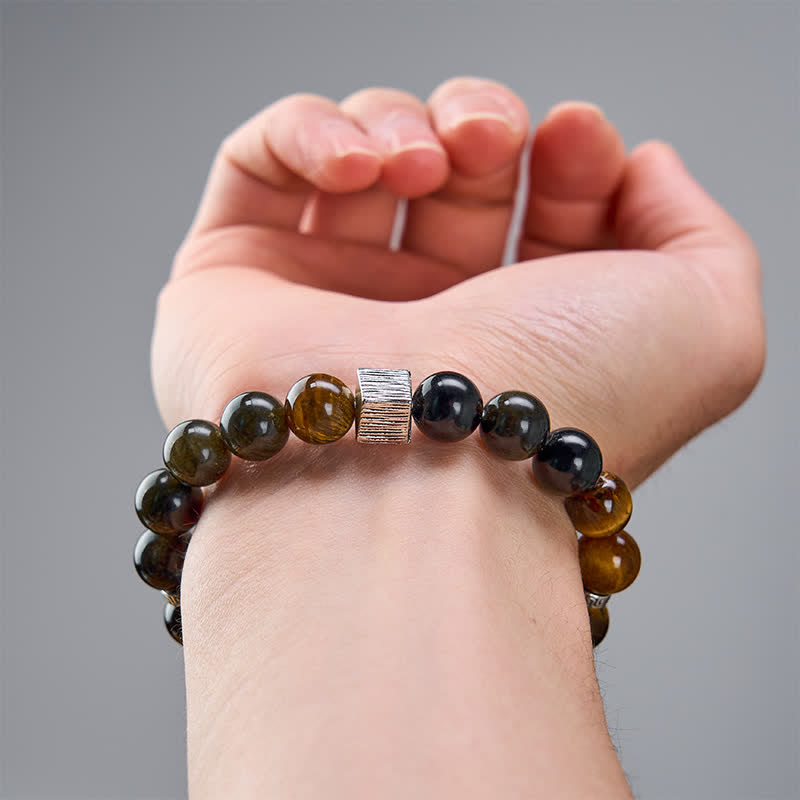 Buddha Stones タイガーアイゴールドシエンオブシディアンインクルージョンクォーツビーズ守護ブレスレット - image 4