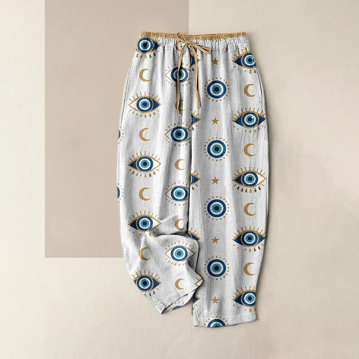 Buddha Stones 純綿素材、ミスティックイーブルアイ柄、ウエストゴム入り、ポケット付きレディースパンツ - 白 - US16、 UK/AU20、 EU48 (3XL) - image 3