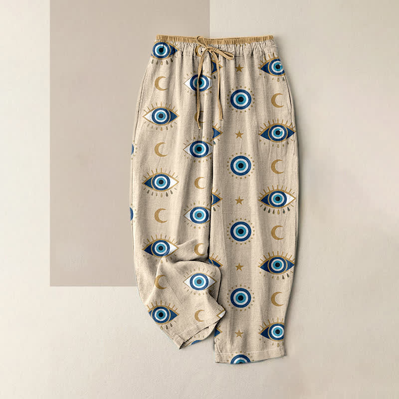 Buddha Stones 純綿素材、ミスティックイーブルアイ柄、ウエストゴム入り、ポケット付きレディースパンツ - ベージュ - US16、 UK/AU20、 EU48 (3XL) - image 4
