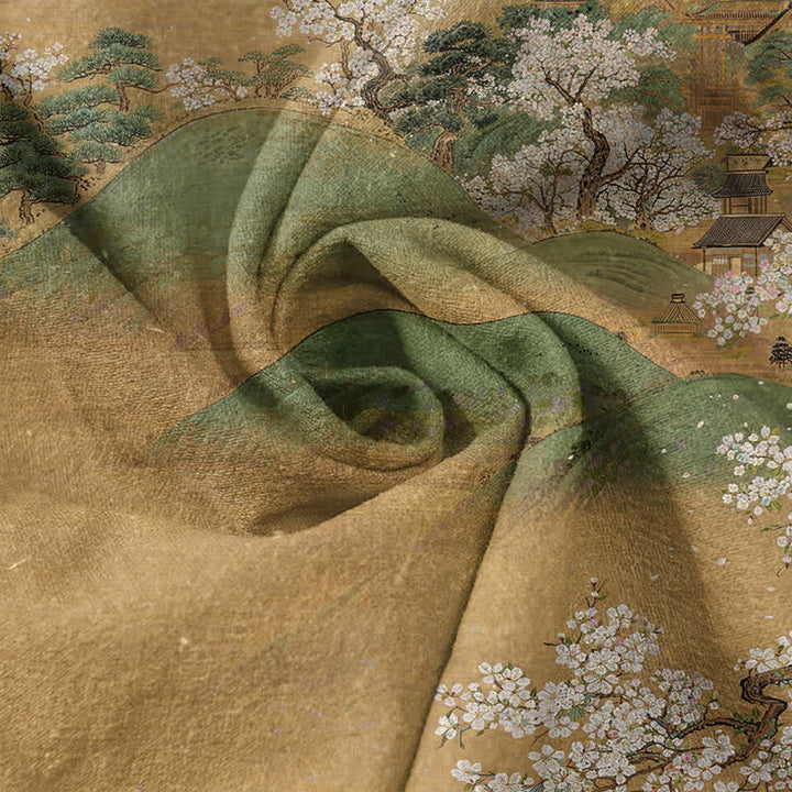 Buddha Stones コットンマウンテンブロッサム柄メンズ半袖ハーフボタンシャツ - image 2