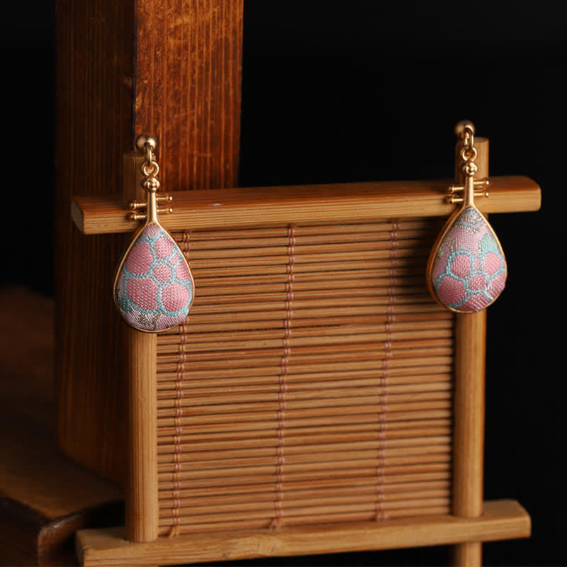 Buddha Stones ソンブロケード花柄琵琶型ハーモニー手作りティアドロップイヤリング - image 5