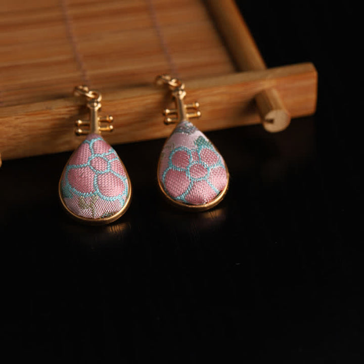 Buddha Stones ソンブロケード花柄琵琶型ハーモニー手作りティアドロップイヤリング - image 4