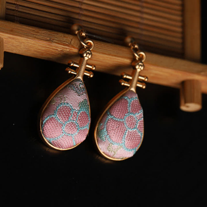 Buddha Stones ソンブロケード花柄琵琶型ハーモニー手作りティアドロップイヤリング - image 3