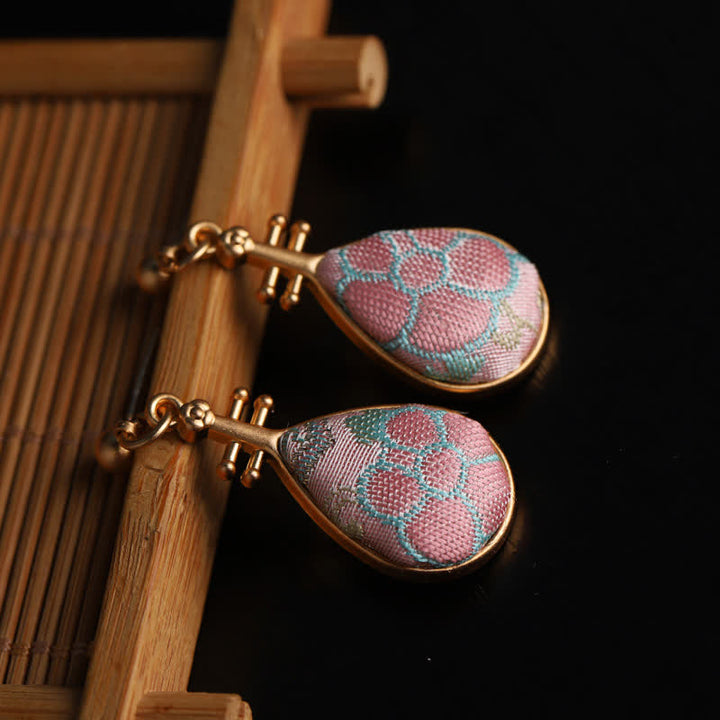 Buddha Stones ソンブロケード花柄琵琶型ハーモニー手作りティアドロップイヤリング - 宋錦（豊かさ♥調和） - image 0