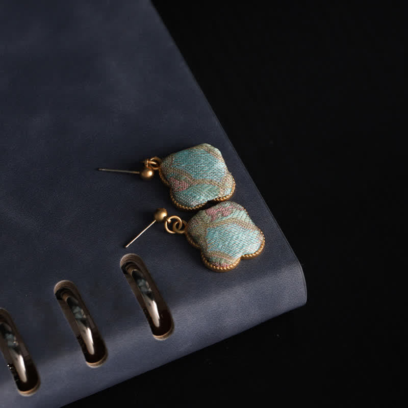Buddha Stones 宋錦織の手織りシルクアート花柄ハーモニードロップイヤリング - image 1