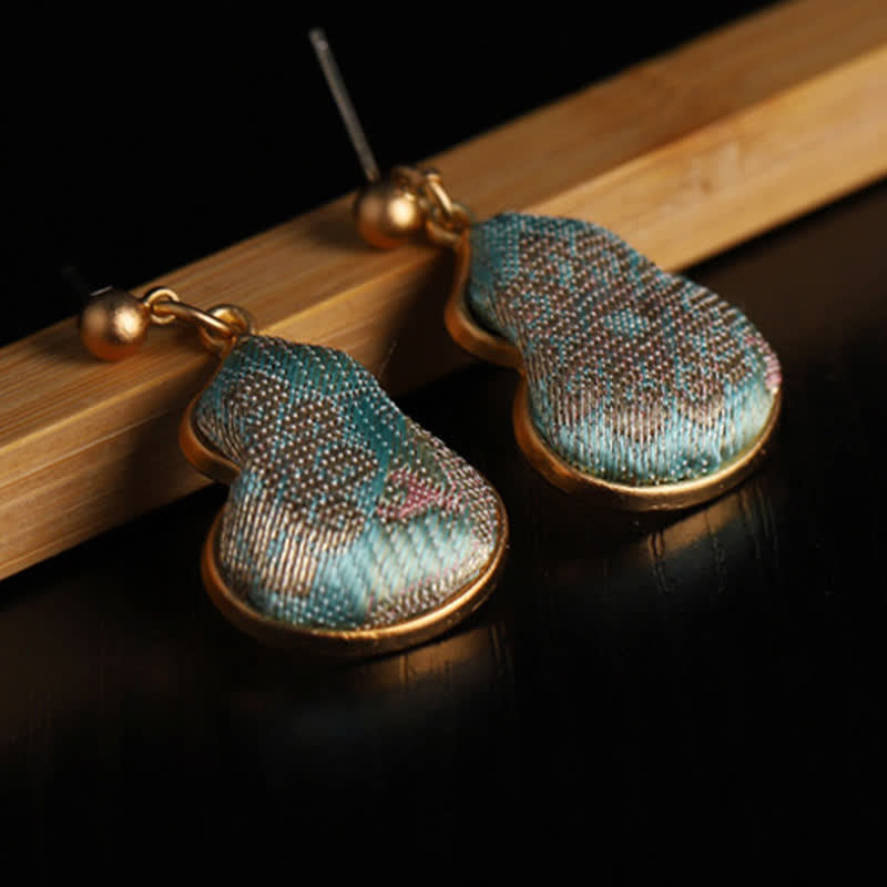 Buddha Stones 宋錦瓢箪型花柄良縁祈願手作りドロップイヤリング - image 5