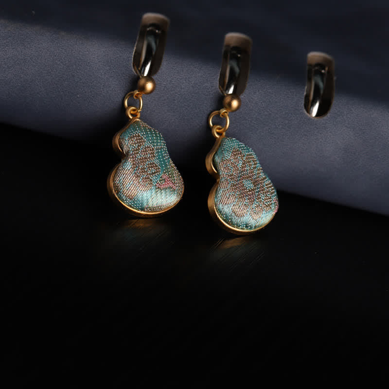 Buddha Stones 宋錦瓢箪型花柄良縁祈願手作りドロップイヤリング - image 3