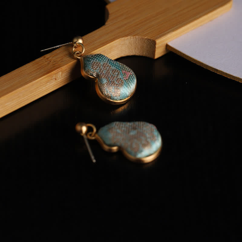 Buddha Stones 宋錦瓢箪型花柄良縁祈願手作りドロップイヤリング - image 6