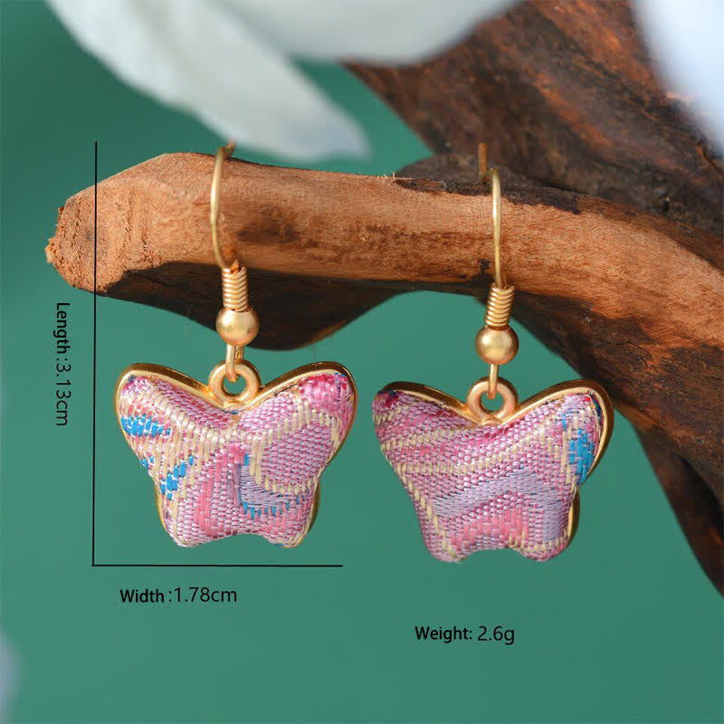 Buddha Stones ソンブロケード カラフルトーン 花柄豊かさドロップイヤリング - 蝶 - 宋錦（豊かさ♥調和） - image 1