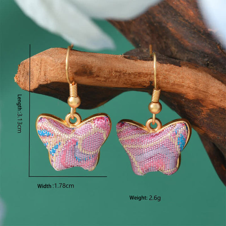 Buddha Stones ソンブロケード カラフルトーン 花柄豊かさドロップイヤリング - 蝶 - 宋錦（豊かさ♥調和） - image 1