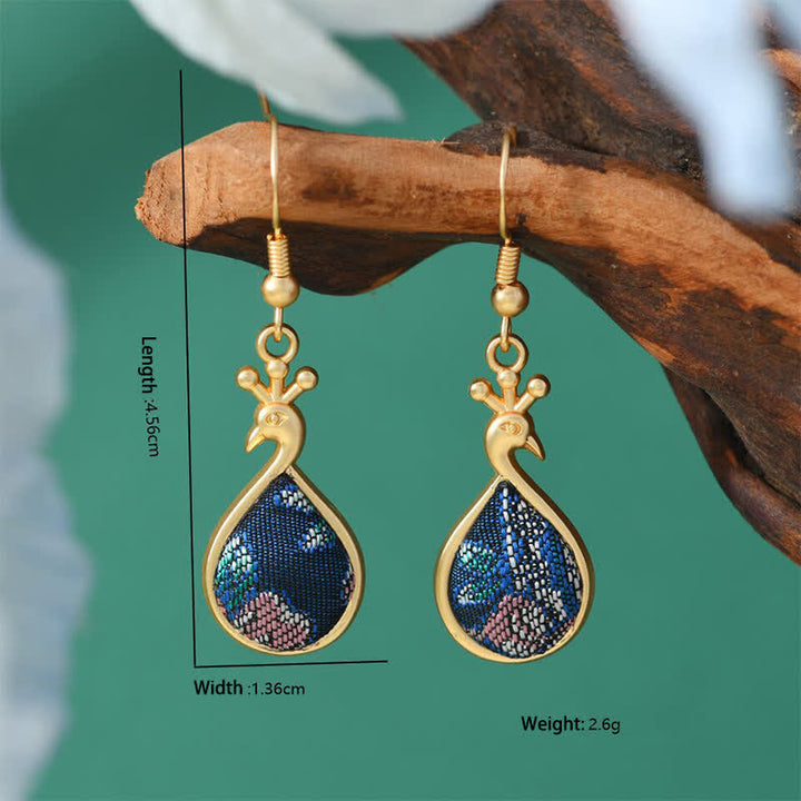 Buddha Stones ソンブロケード カラフルトーン 花柄豊かさドロップイヤリング - ピーコックダークブルー - 宋錦（豊かさ♥調和） - image 5