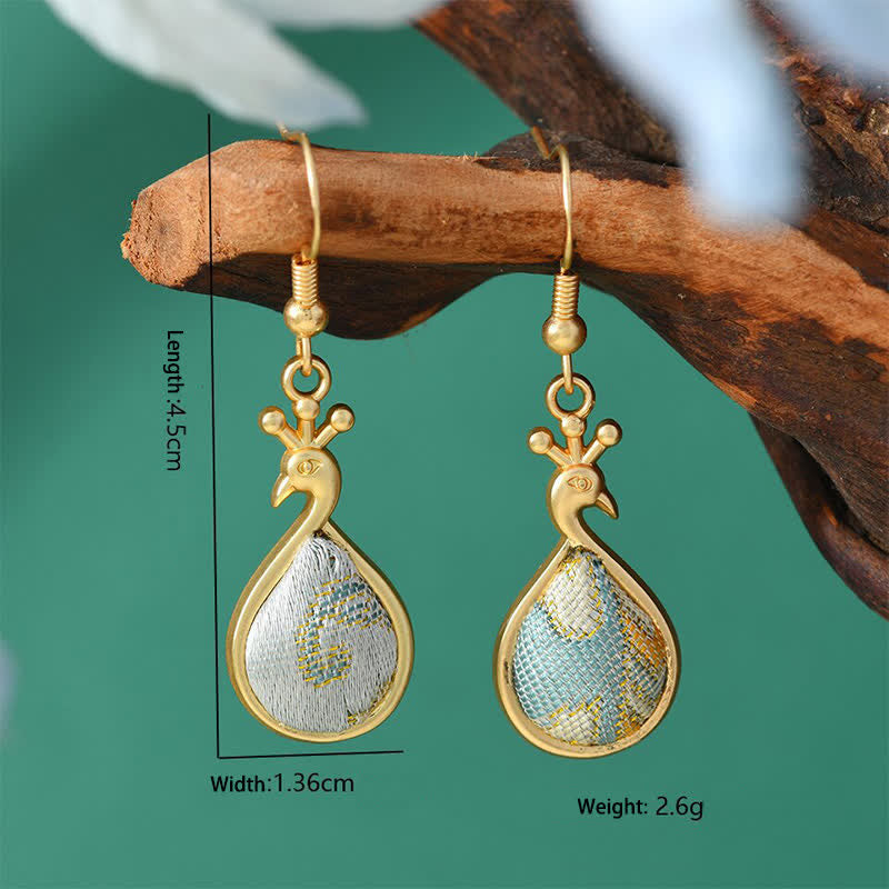 Buddha Stones ソンブロケード カラフルトーン 花柄豊かさドロップイヤリング - ピーコックライトブルー - 宋錦（豊かさ♥調和） - image 3