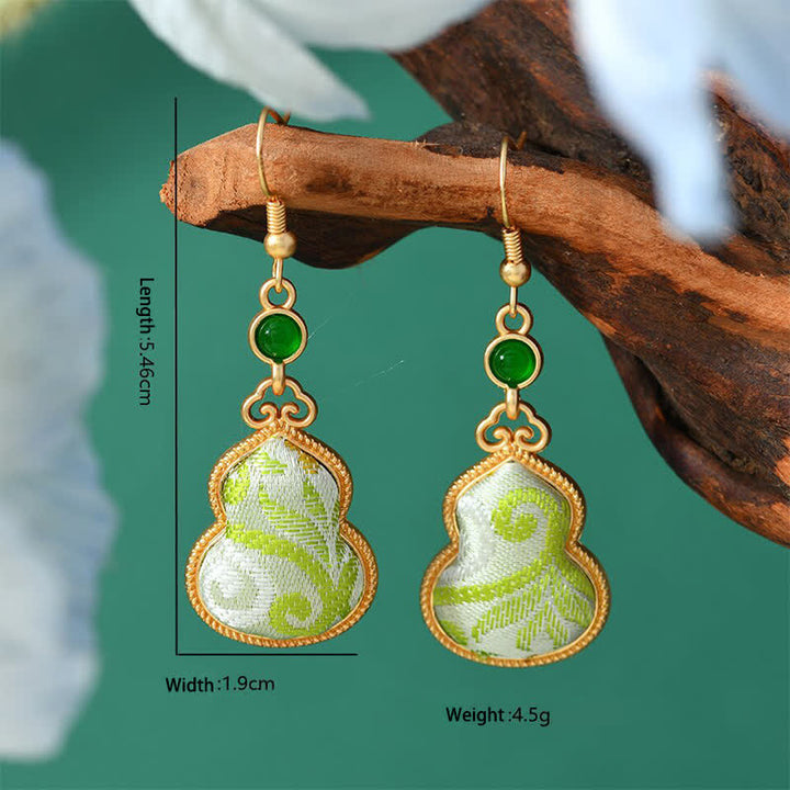 Buddha Stones ソンブロケード カラフルトーン 花柄豊かさドロップイヤリング - ひょうたん - 宋錦（豊かさ♥調和） - image 0
