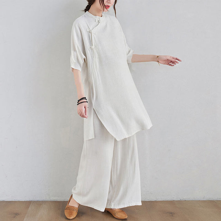 Buddha Stones2点セット 無地デザイン 禅 太極拳 瞑想服 コットンリネン トップス パンツ レディース セット - image 14