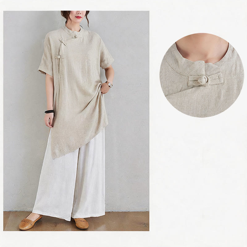 Buddha Stones2点セット 無地デザイン 禅 太極拳 瞑想服 コットンリネン トップス パンツ レディース セット - image 9