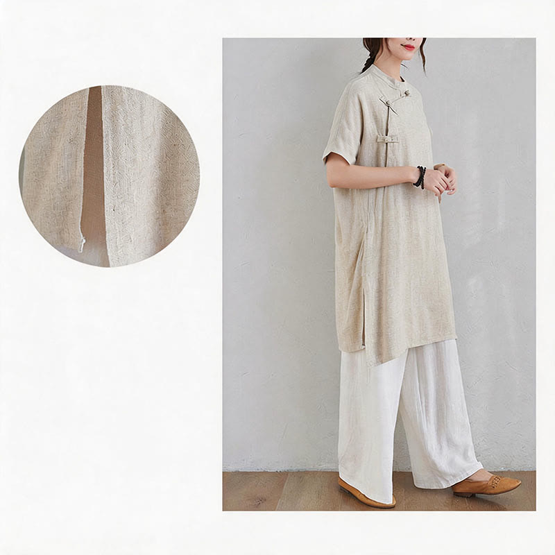 Buddha Stones2点セット 無地デザイン 禅 太極拳 瞑想服 コットンリネン トップス パンツ レディース セット - image 10