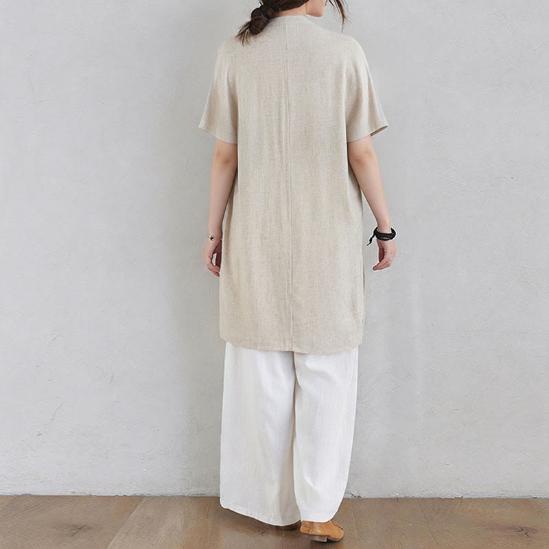 Buddha Stones2点セット 無地デザイン 禅 太極拳 瞑想服 コットンリネン トップス パンツ レディース セット - image 4