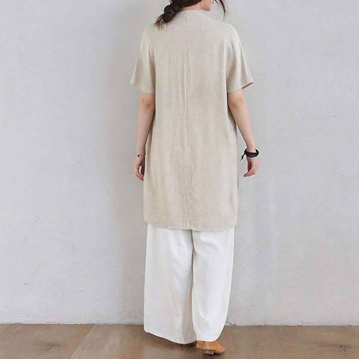 Buddha Stones2点セット 無地デザイン 禅 太極拳 瞑想服 コットンリネン トップス パンツ レディース セット - image 4