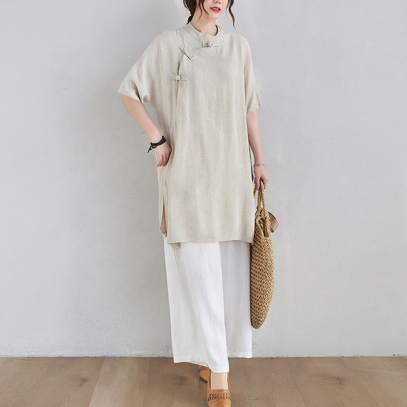 Buddha Stones2点セット 無地デザイン 禅 太極拳 瞑想服 コットンリネン トップス パンツ レディース セット - image 5
