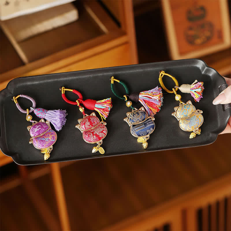 Buddha Stones 宋錦の招き猫財運タッセル付きキーホルダー - image 5