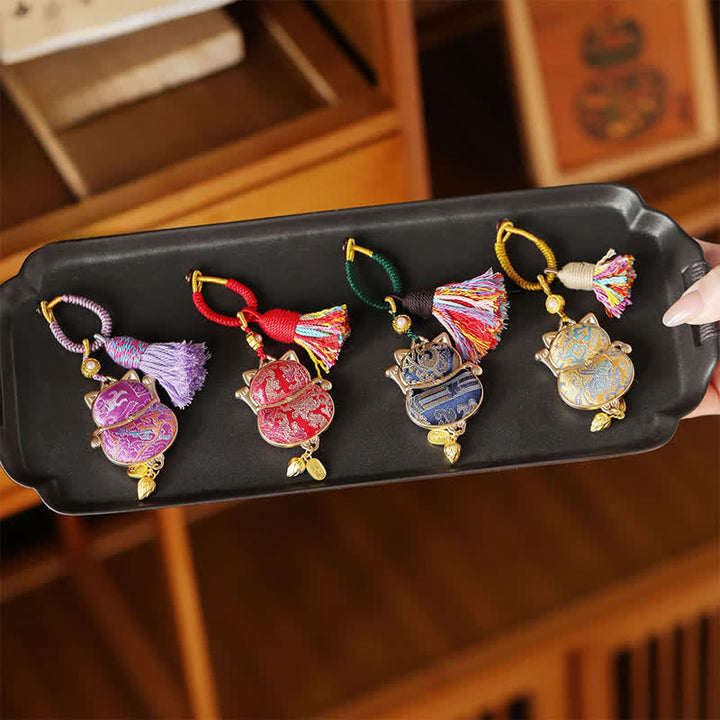 Buddha Stones 宋錦の招き猫財運タッセル付きキーホルダー - image 5