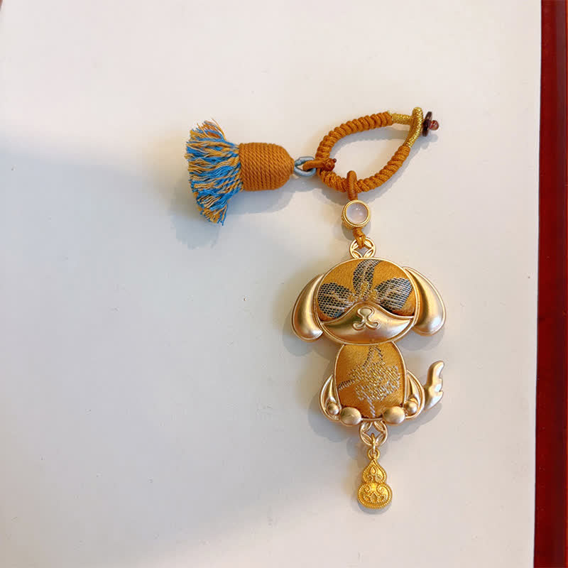 Buddha Stones 宋錦織の手作り中国十二支タッセル幸運キーホルダー - 犬 - 黄色 - image 36