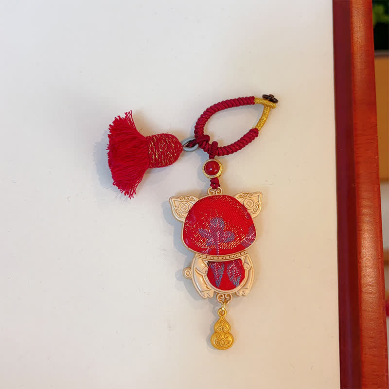 Buddha Stones 宋錦織の手作り中国十二支タッセル幸運キーホルダー - 豚 - 赤 - image 37