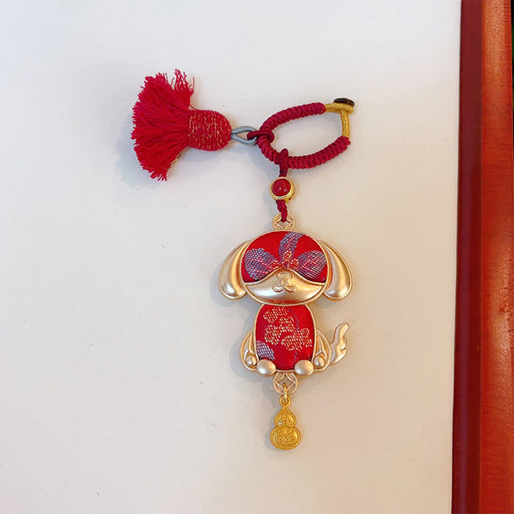 Buddha Stones 宋錦織の手作り中国十二支タッセル幸運キーホルダー - 犬 - 赤 - image 35