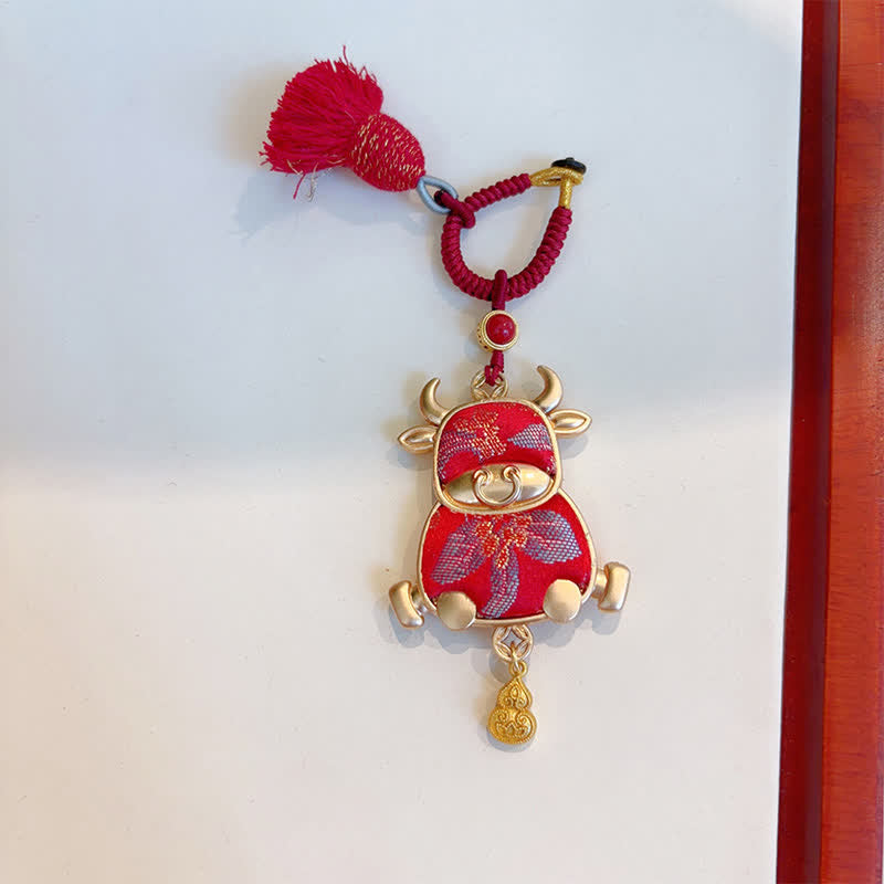 Buddha Stones 宋錦織の手作り中国十二支タッセル幸運キーホルダー - オックス - レッド - image 19