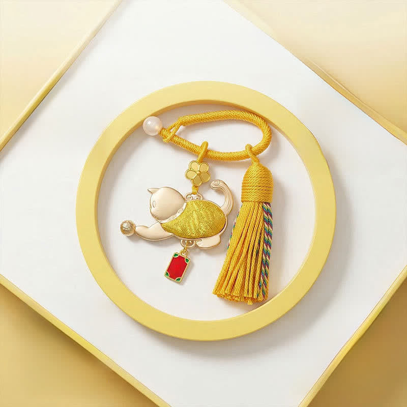 Buddha Stones ソンブロケード 招き猫 タッセル ギフトボックス キーホルダー - 金 - 宋錦（豊かさ♥調和） - image 0