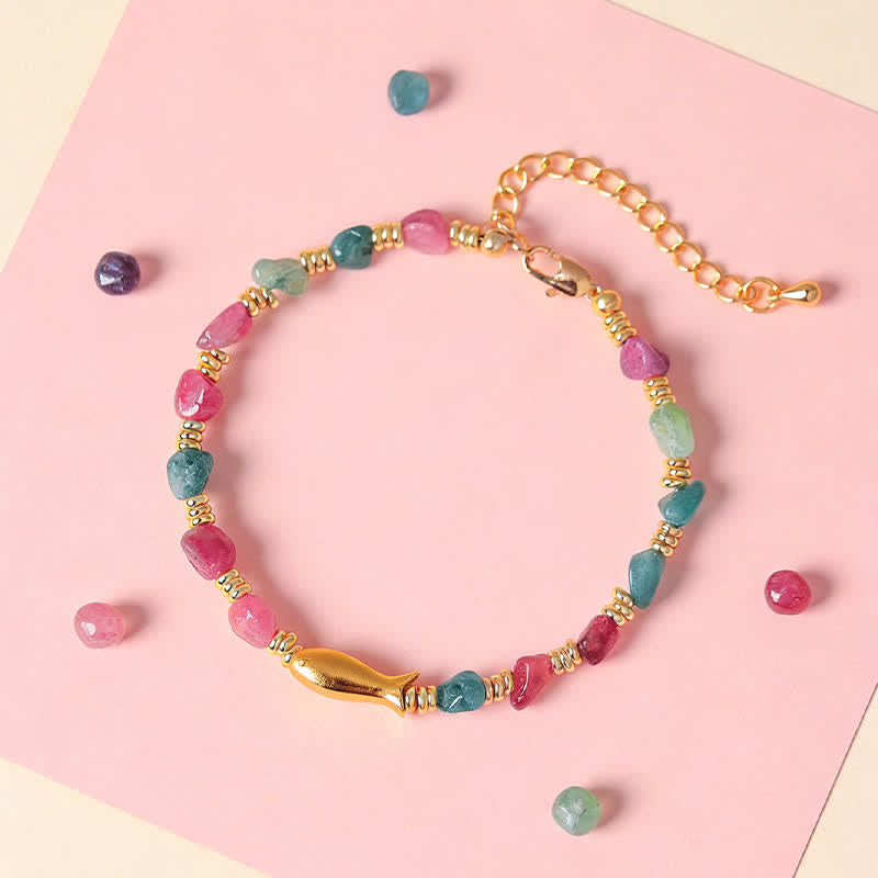 Buddha Stones レインボートルマリン鯉のポジティブラフカットブレスレット - image 1