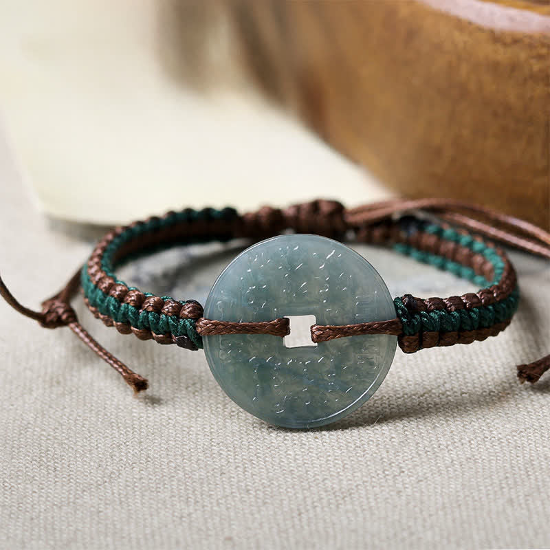 Buddha Stones 翡翠の平和のお守りチャーム付き手織りトランキリティ調節可能ブレスレット - image 8