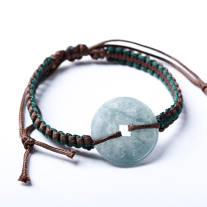 Buddha Stones 翡翠の平和のお守りチャーム付き手織りトランキリティ調節可能ブレスレット - image 9