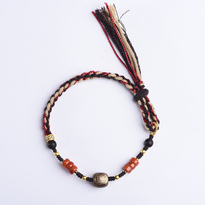 Buddha Stones 手織りの赤い白檀の良縁祈願の編み込みタッセルブレスレット - image 8