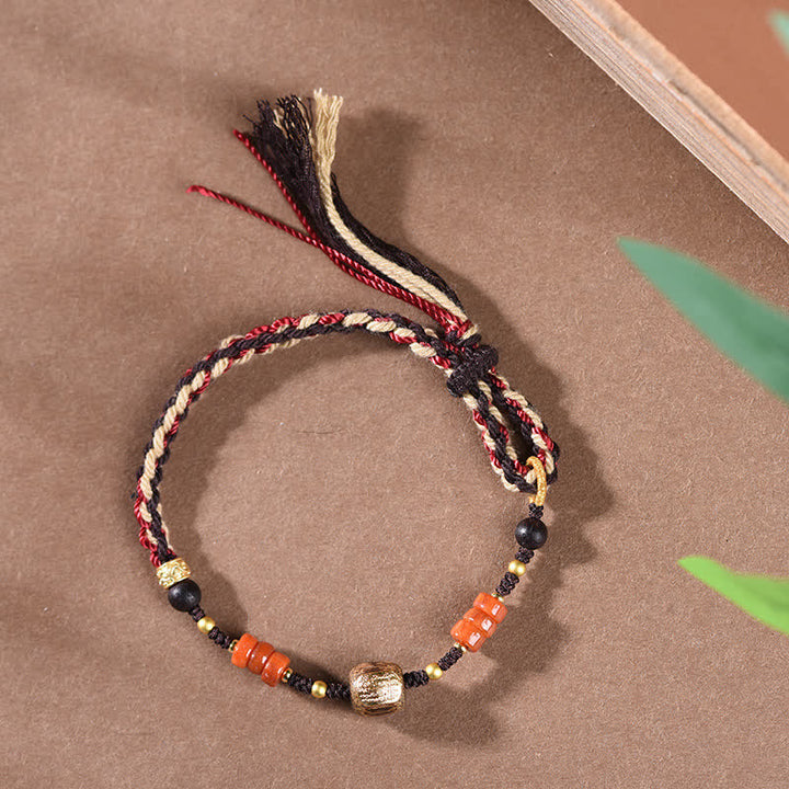 Buddha Stones 手織りの赤い白檀の良縁祈願の編み込みタッセルブレスレット - image 4