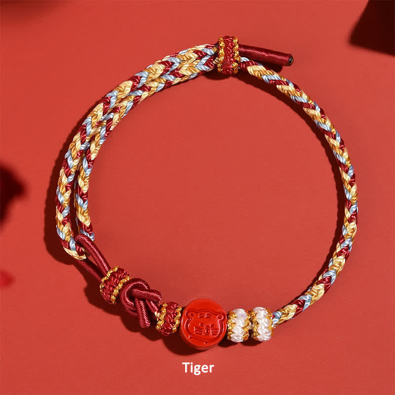 Buddha Stones 辰砂の干支集中力 手織り赤紐ブレスレット - 寅（幸運♥性格） - 辰砂（良縁祈願♥穏やかさ） - image 3