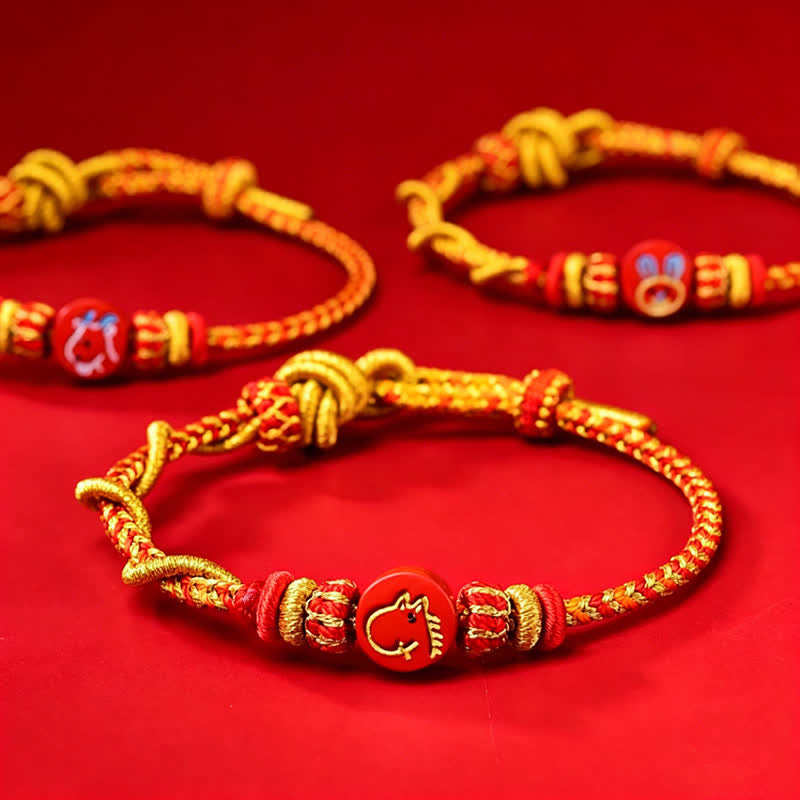 Buddha Stones 辰砂色の干支の良縁祈願を込めた手織りの赤紐ブレスレット - image 18