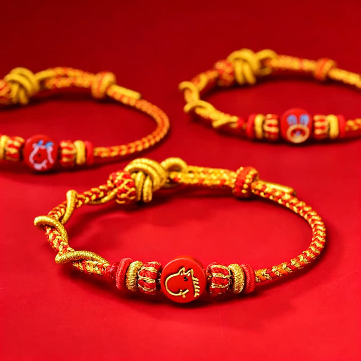 Buddha Stones 辰砂色の干支の良縁祈願を込めた手織りの赤紐ブレスレット - image 18