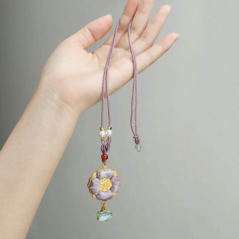 Buddha Stones 宋錦の四つ葉のクローバー幸運ネックレス - image 11